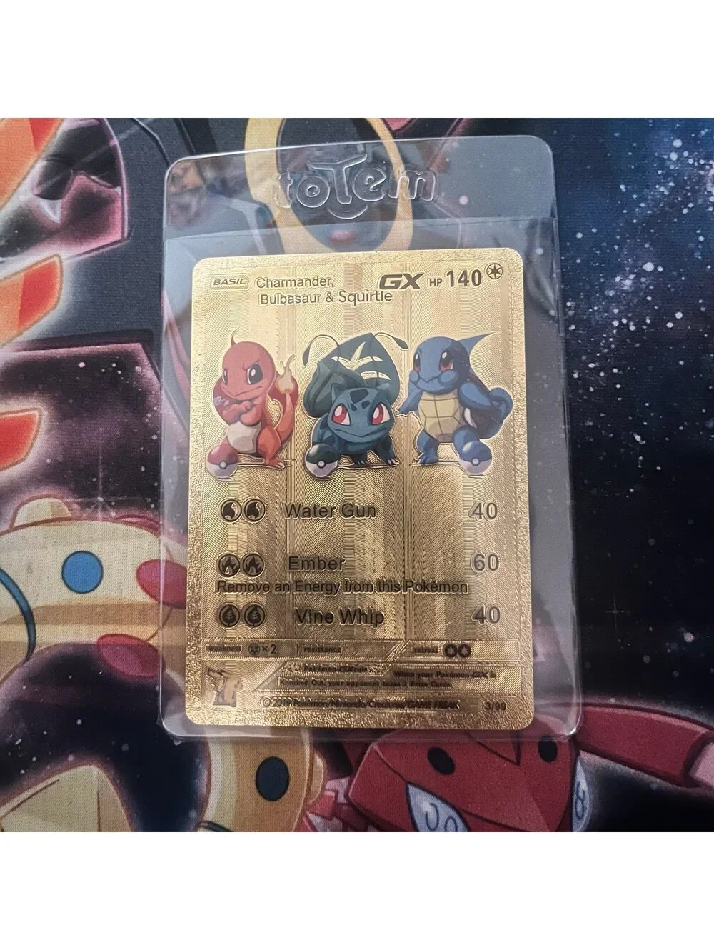 Charmander Bulbasaur Squirtle GX Gold Foil Fan Art PTCG Card